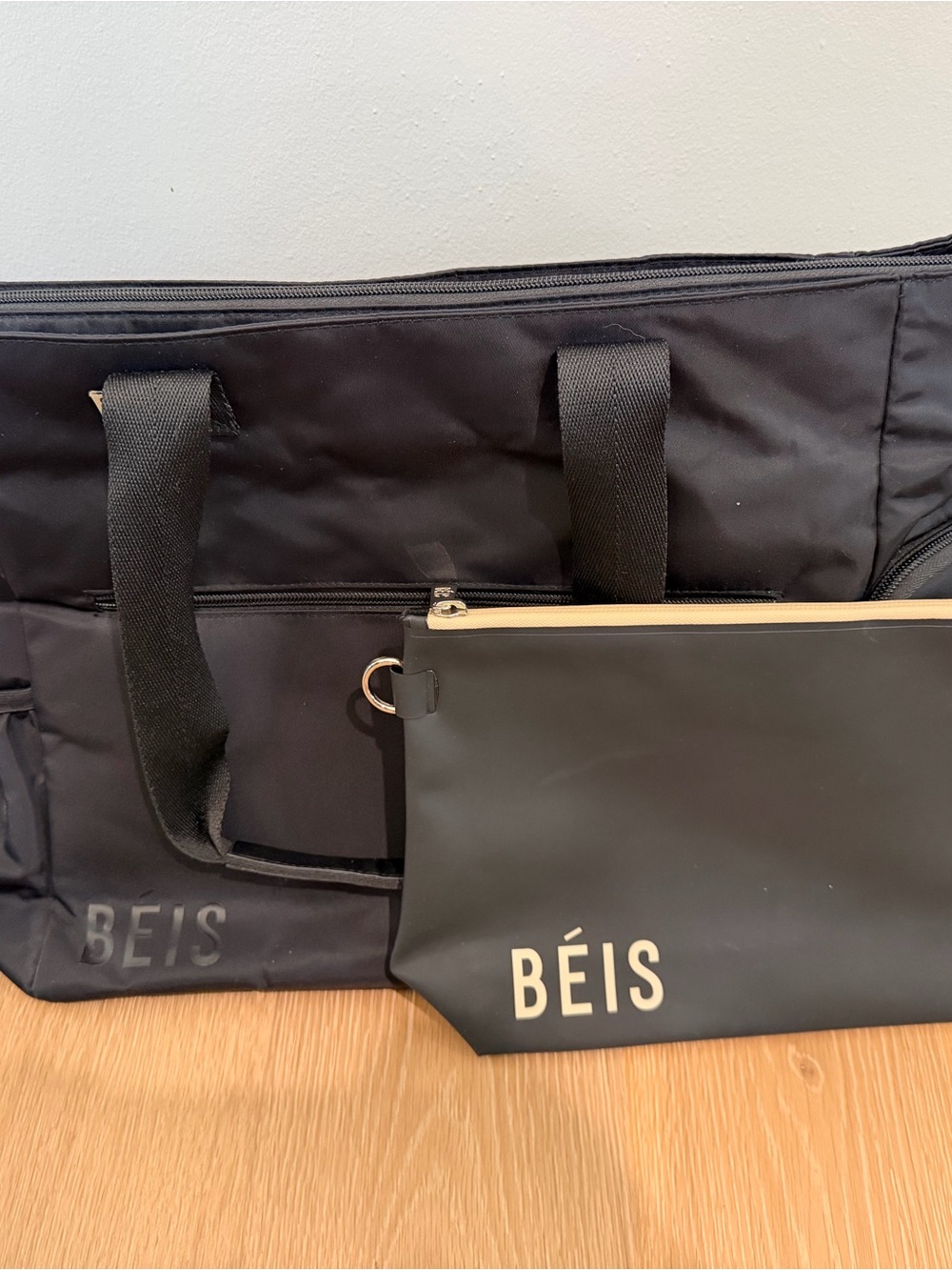 BEIS Black Pumping Bag with Detachable Black Pouch and Gold Trim